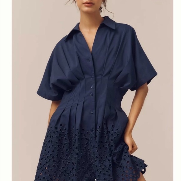 anthropologie navy blue dress Anthropologie Navy Blue Eyelet Dress